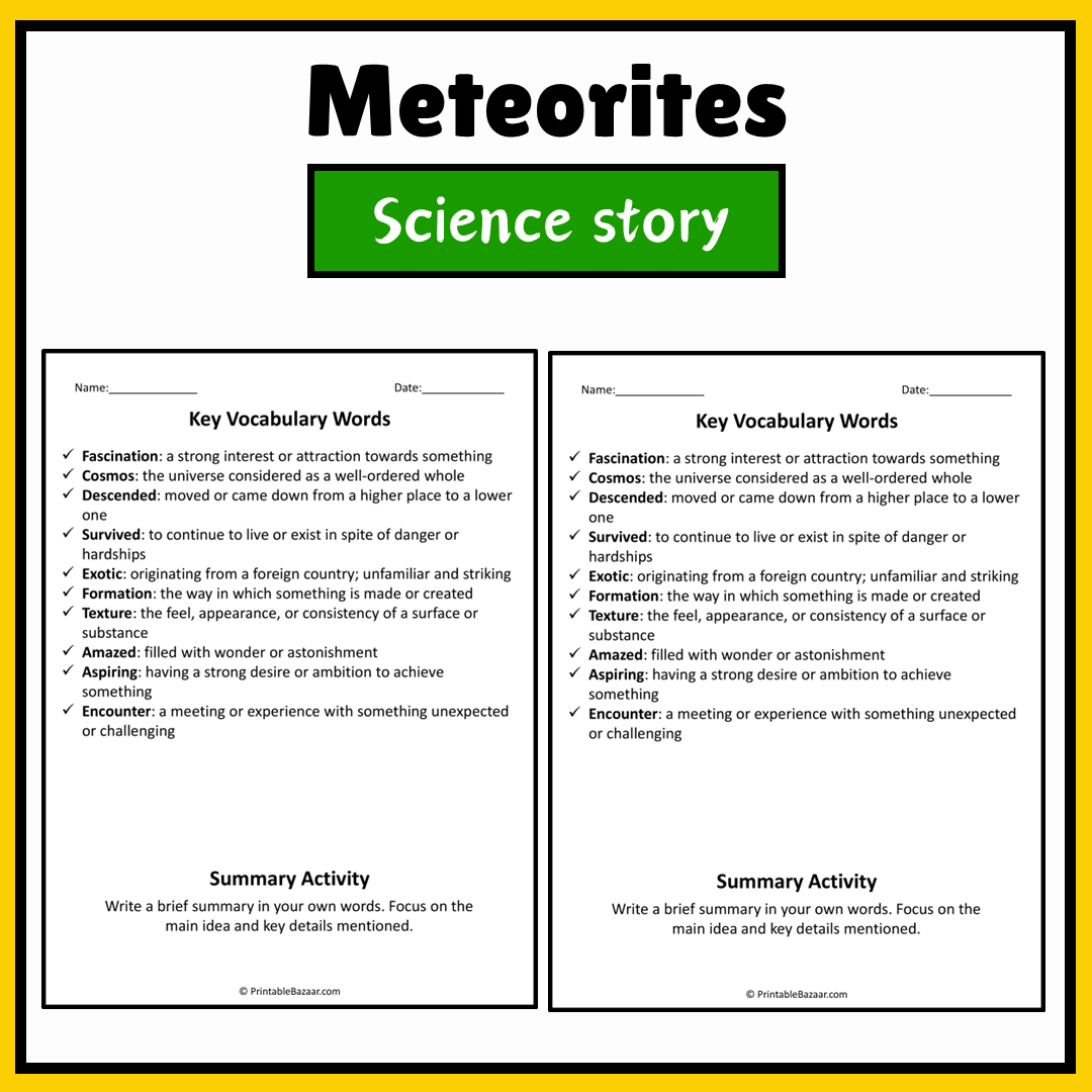 Meteorites | Science Story Reading Comprehension Activity