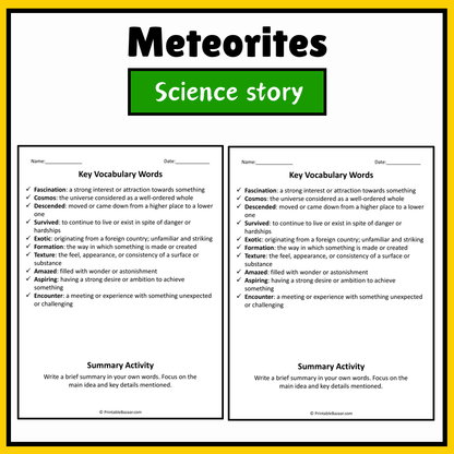 Meteorites | Science Story Reading Comprehension Activity