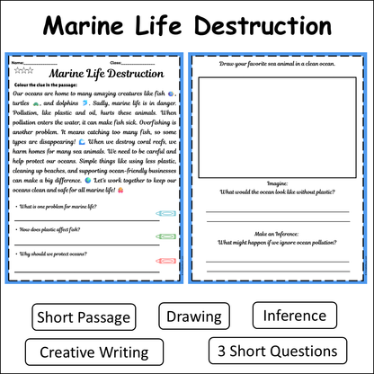 Marine Life Destruction | Short Reading Comprehension Creative Worksheet