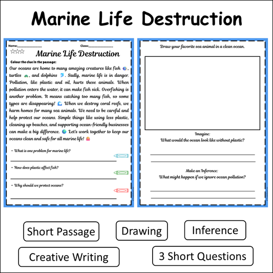 Marine Life Destruction | Short Reading Comprehension Creative Worksheet
