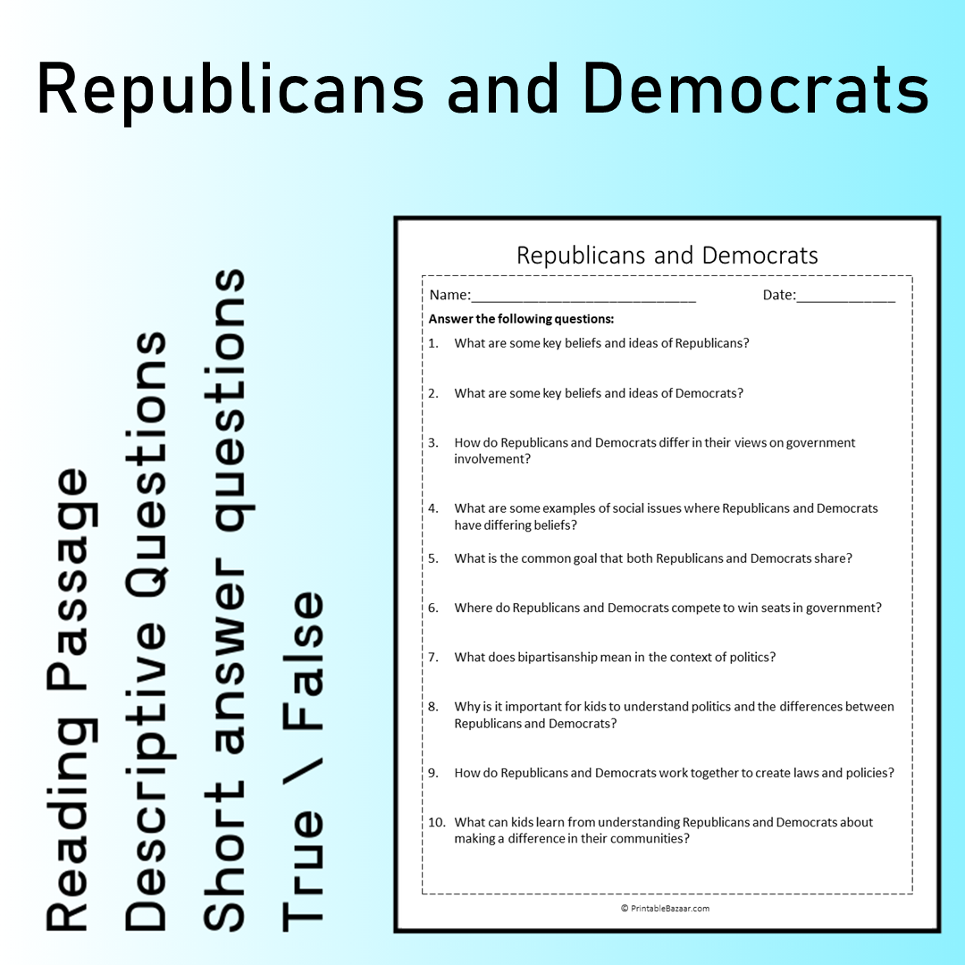 Republicans and Democrats | Reading Comprehension Passage Printable Worksheet