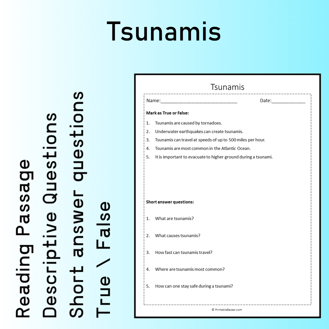 Tsunamis | Reading Comprehension Passage Printable Worksheet