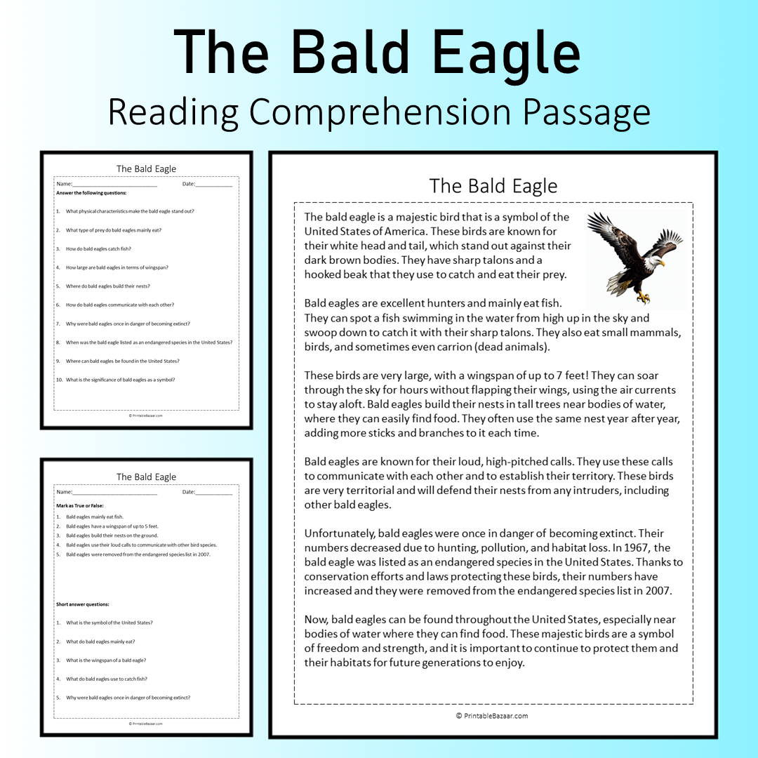 The Bald Eagle | Reading Comprehension Passage Printable Worksheet