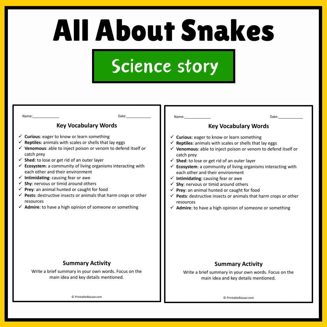 All About Snakes | Science Story Reading Comprehension Activity
