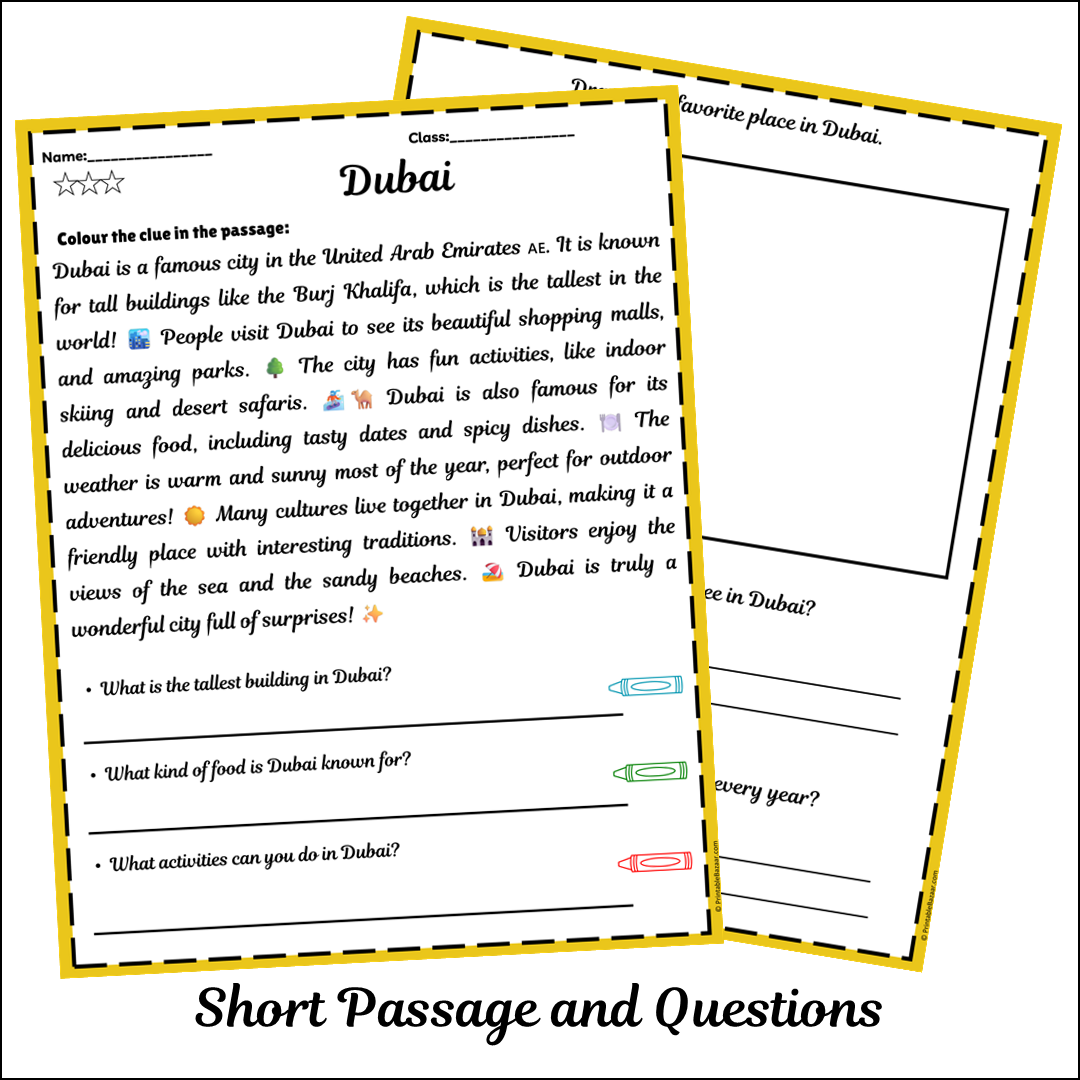Dubai | Short Reading Comprehension Creative Worksheet
