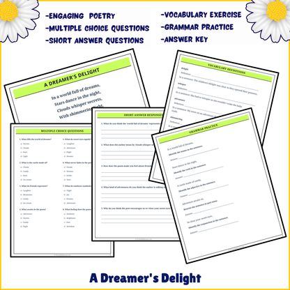 A Dreamer's Delight | Poem Grammar Worksheet Printable Activity