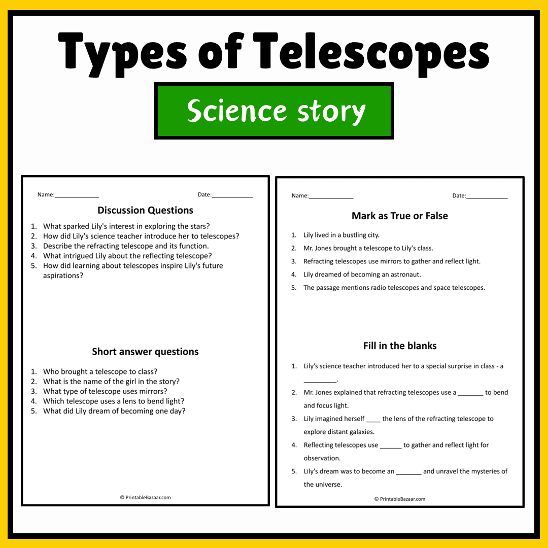 Types of Telescopes | Science Story Reading Comprehension Activity