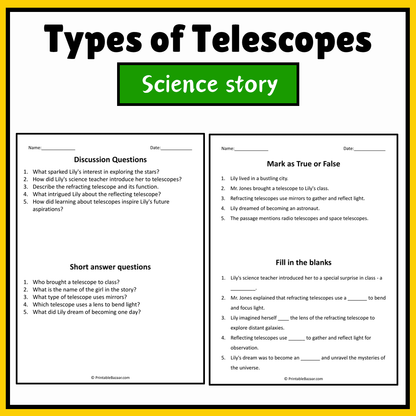 Types of Telescopes | Science Story Reading Comprehension Activity