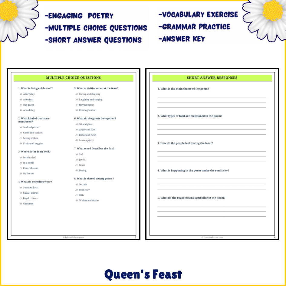 Queen's Feast | Poem Grammar Worksheet Printable Activity