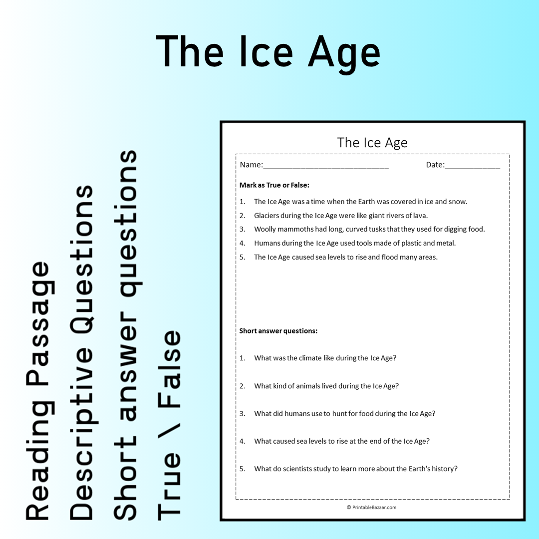 The Ice Age | Reading Comprehension Passage Printable Worksheet