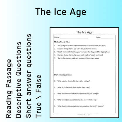 The Ice Age | Reading Comprehension Passage Printable Worksheet