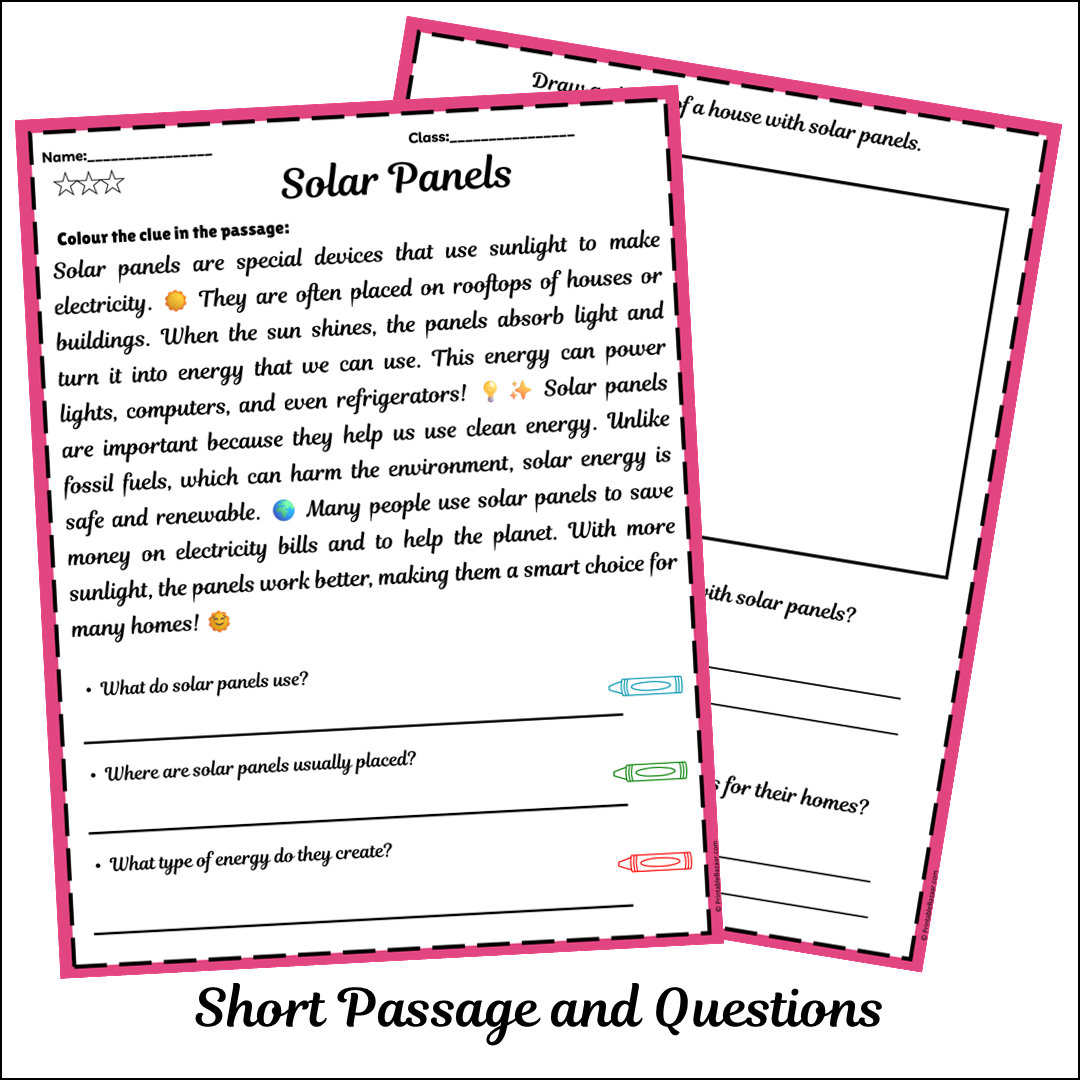 Solar Panels | Short Reading Comprehension Creative Worksheet