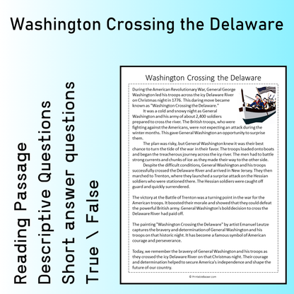 Washington Crossing the Delaware | Reading Comprehension Passage Printable Worksheet