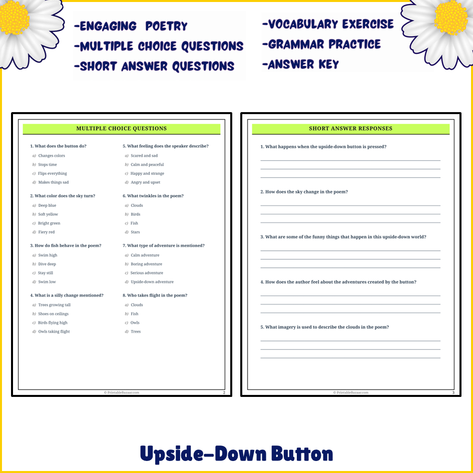 Upside-Down Button | Poem Grammar Worksheet Printable Activity