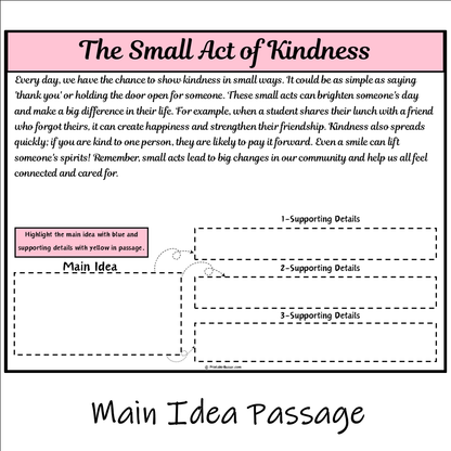 The Small Act of Kindness | Main Idea and Supporting Details Reading Passage and Questions