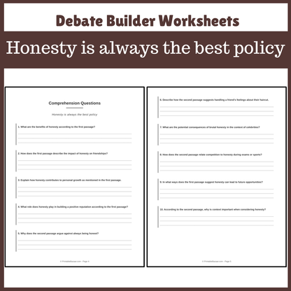 Honesty is always the best policy | Favour and Against Worksheet Printable Activity