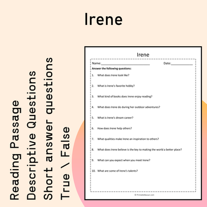 Irene | Reading Comprehension Passage Printable Activity