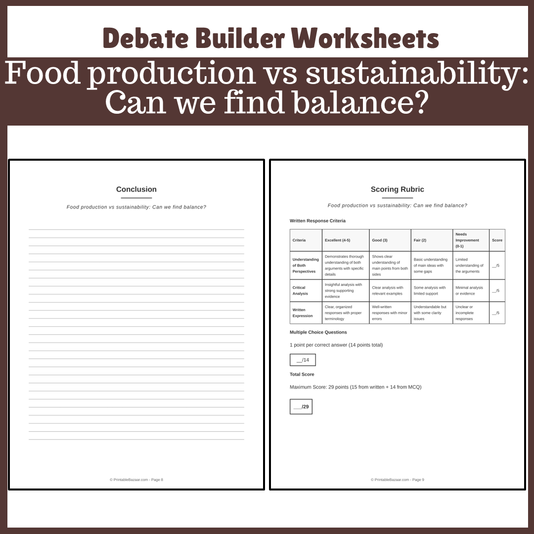 Food production vs sustainability: Can we find balance? | Favour and Against Worksheet Printable Activity