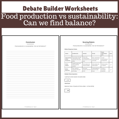 Food production vs sustainability: Can we find balance? | Favour and Against Worksheet Printable Activity
