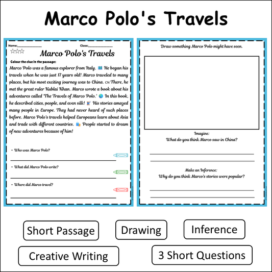 Marco Polo's Travels | Short Reading Comprehension Creative Worksheet