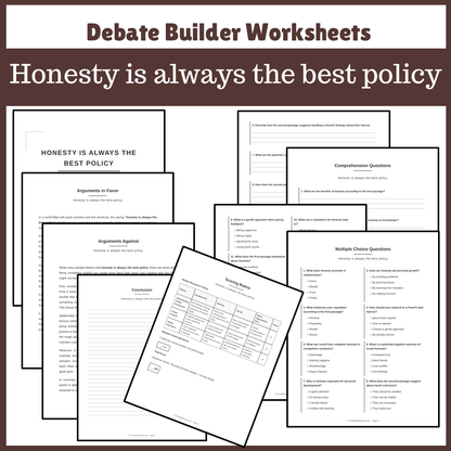 Honesty is always the best policy | Favour and Against Worksheet Printable Activity