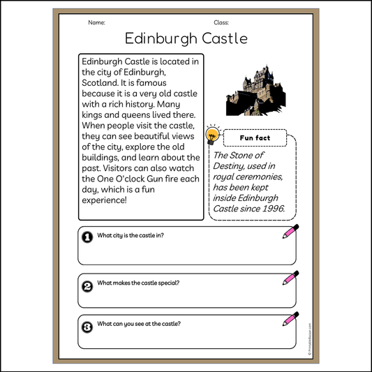 Edinburgh Castle | Reading Passage Comprehension Questions Writing Facts Worksheet