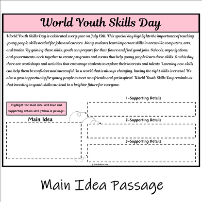 World Youth Skills Day | Main Idea and Supporting Details Reading Passage and Questions