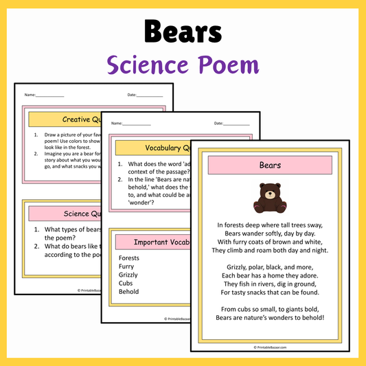 Bears | Science Poem Reading Comprehension Activity