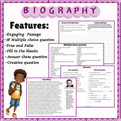 Larry King | Biography Reading Comprehension and Questions Worksheet