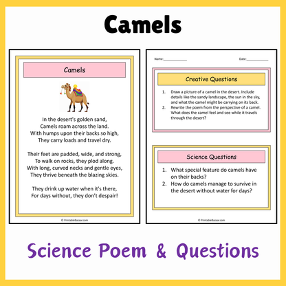 Camels | Science Poem Reading Comprehension Activity