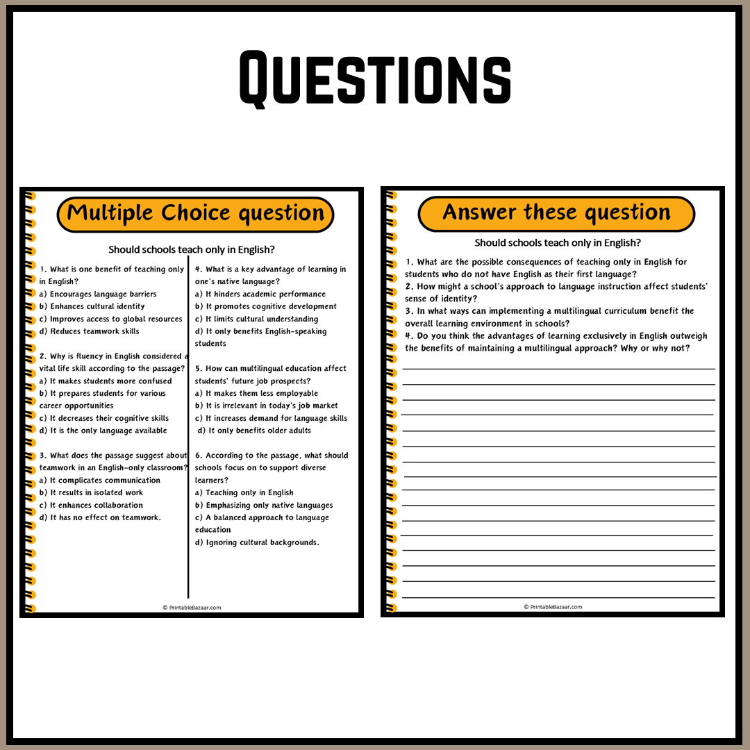 Should schools teach only in English? | Debate Case Study Worksheet