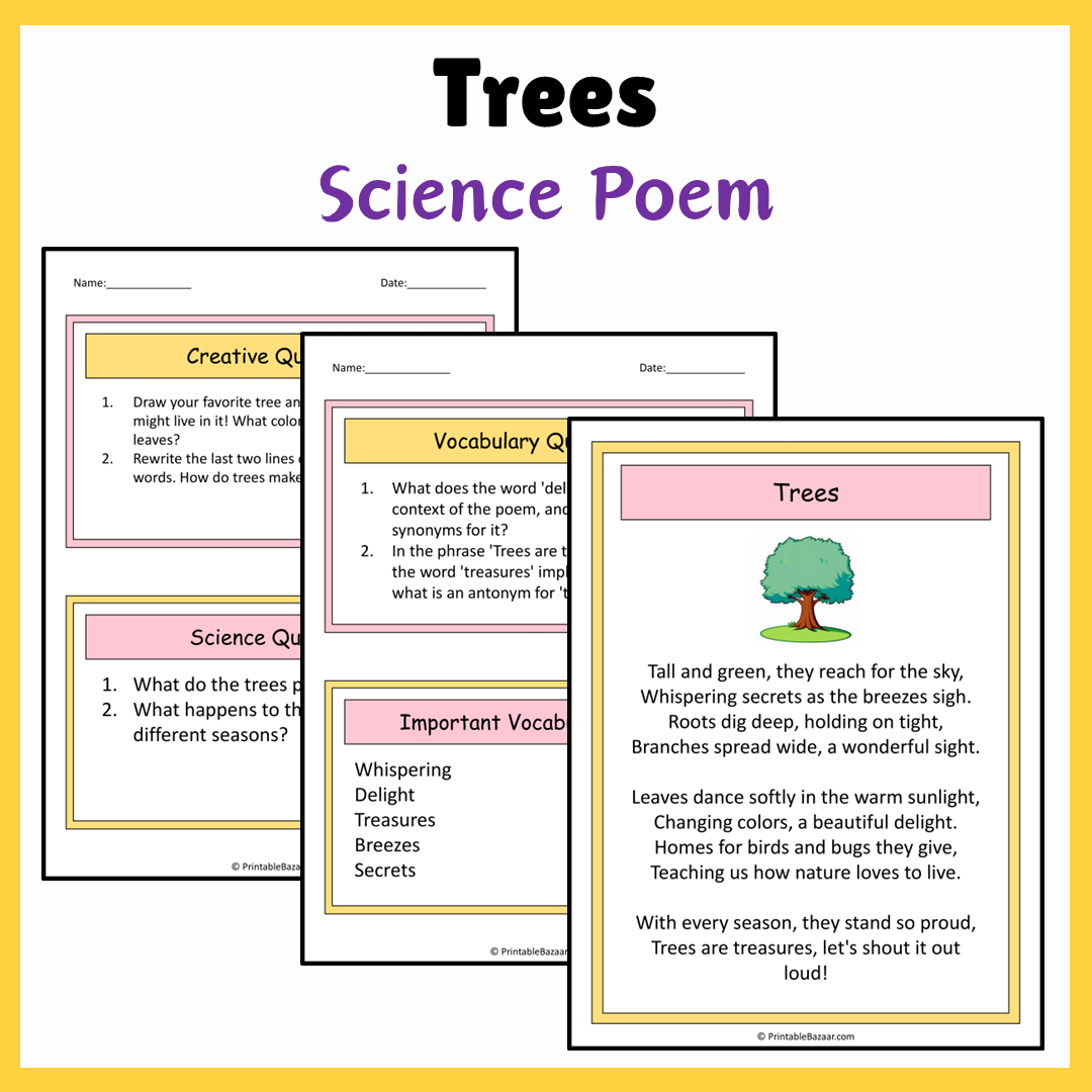 Trees | Science Poem Reading Comprehension Activity