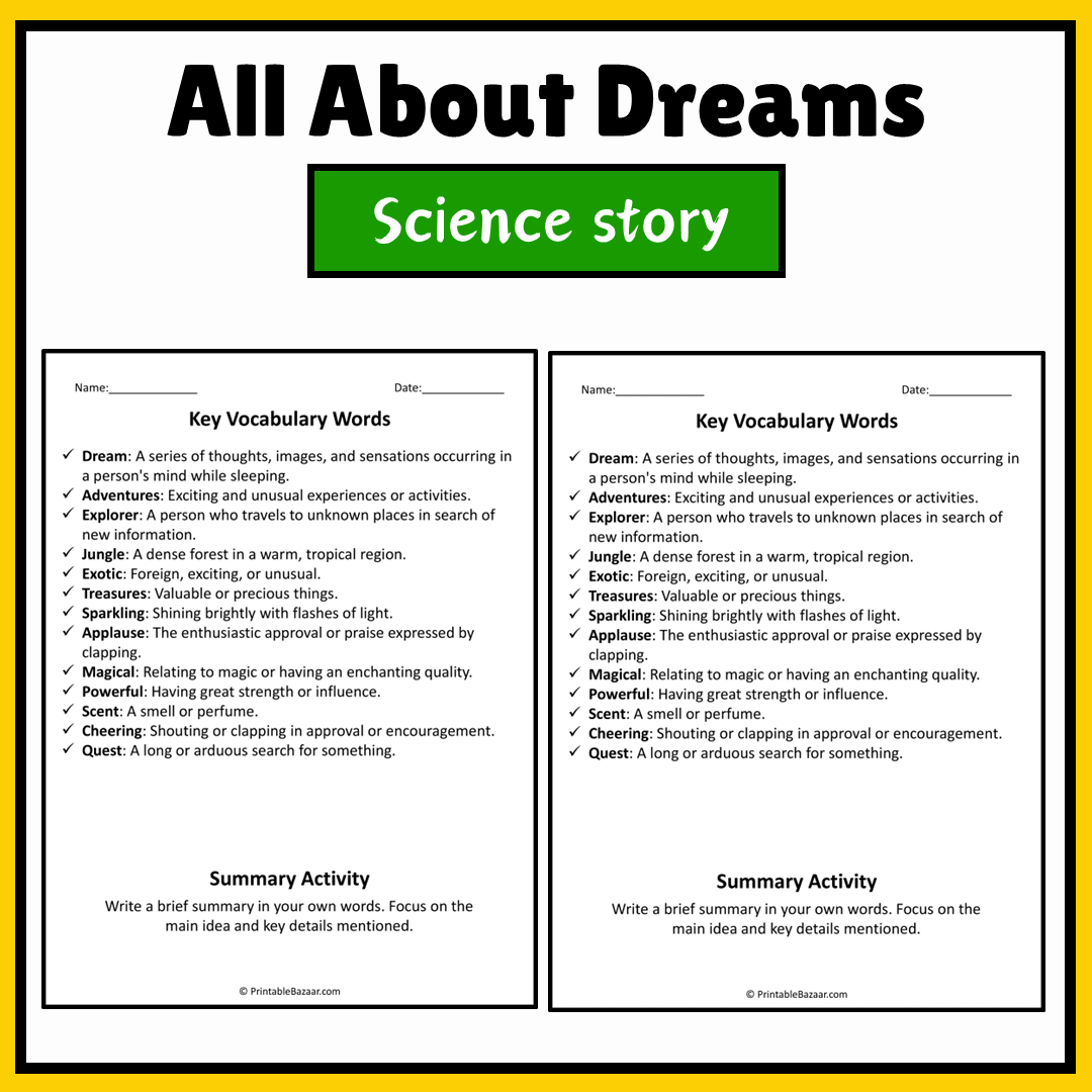 All About Dreams | Science Story Reading Comprehension Activity