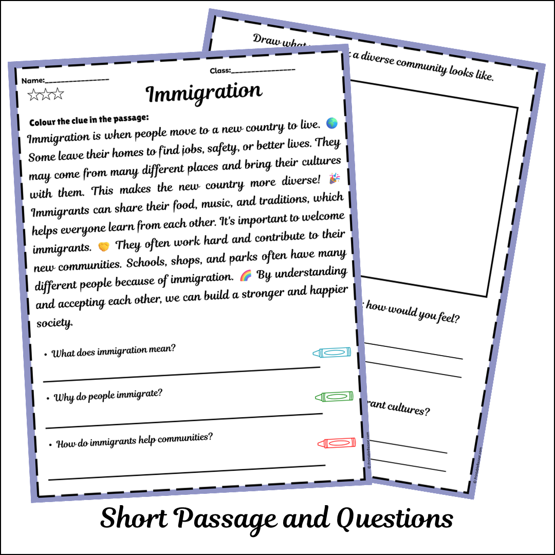 Immigration | Short Reading Comprehension Creative Worksheet