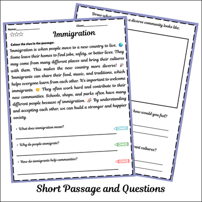 Immigration | Short Reading Comprehension Creative Worksheet