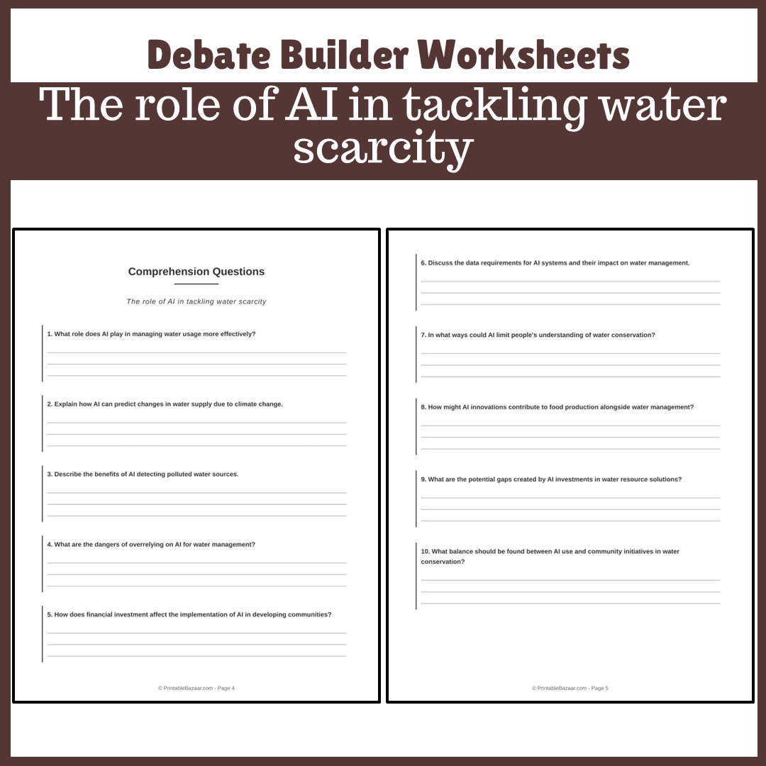 The role of AI in tackling water scarcity | Favour and Against Worksheet Printable Activity