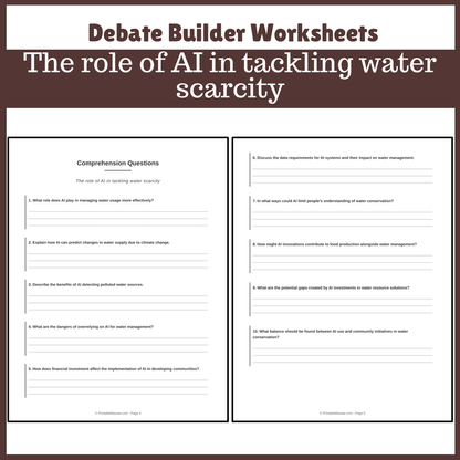 The role of AI in tackling water scarcity | Favour and Against Worksheet Printable Activity