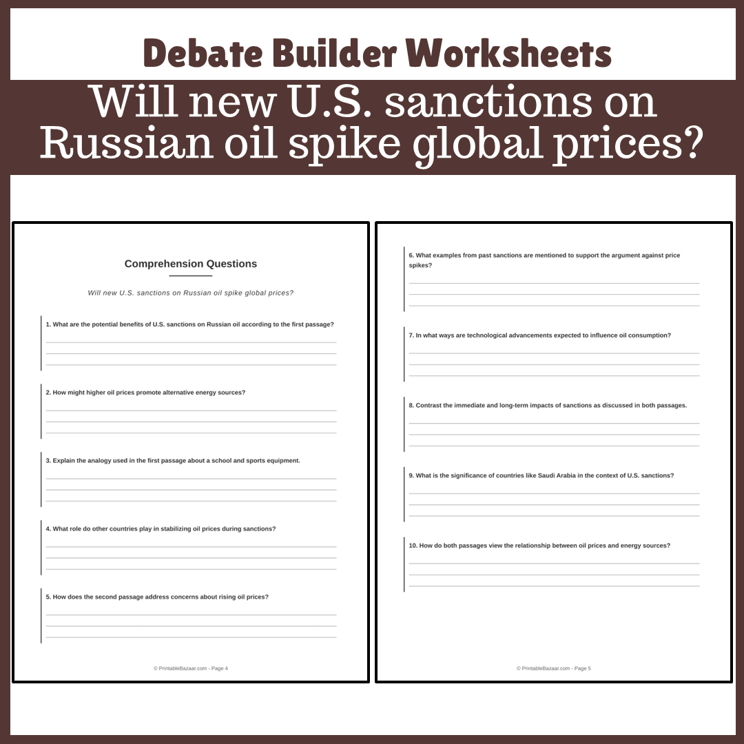 Will new U.S. sanctions on Russian oil spike global prices? | Favour and Against Worksheet Printable Activity