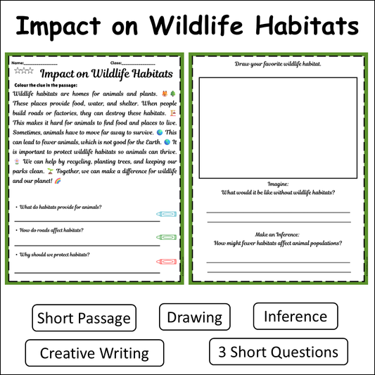 Impact on Wildlife Habitats | Short Reading Comprehension Creative Worksheet