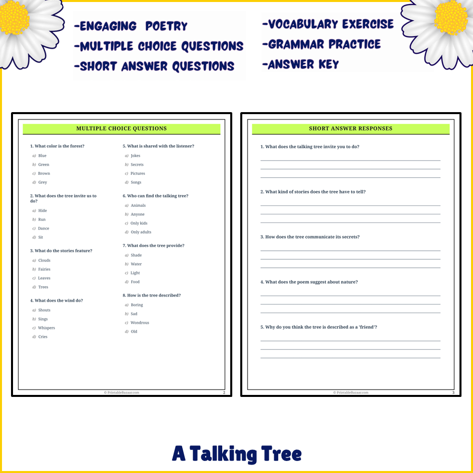 A Talking Tree | Poem Grammar Worksheet Printable Activity