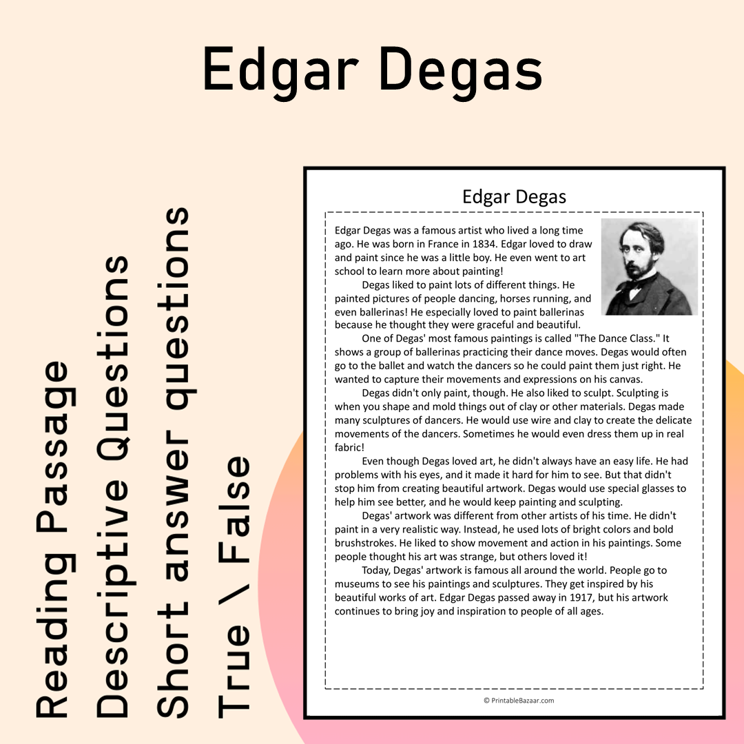 Edgar Degas | Reading Comprehension Passage Printable Activity