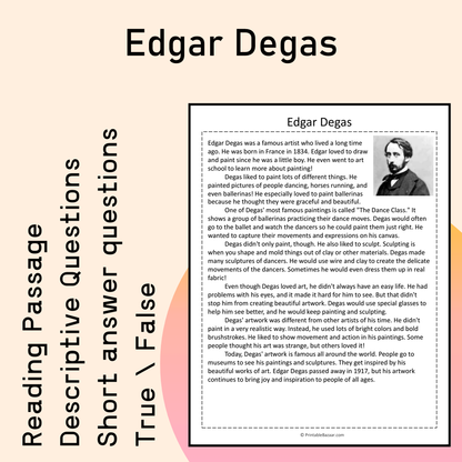 Edgar Degas | Reading Comprehension Passage Printable Activity