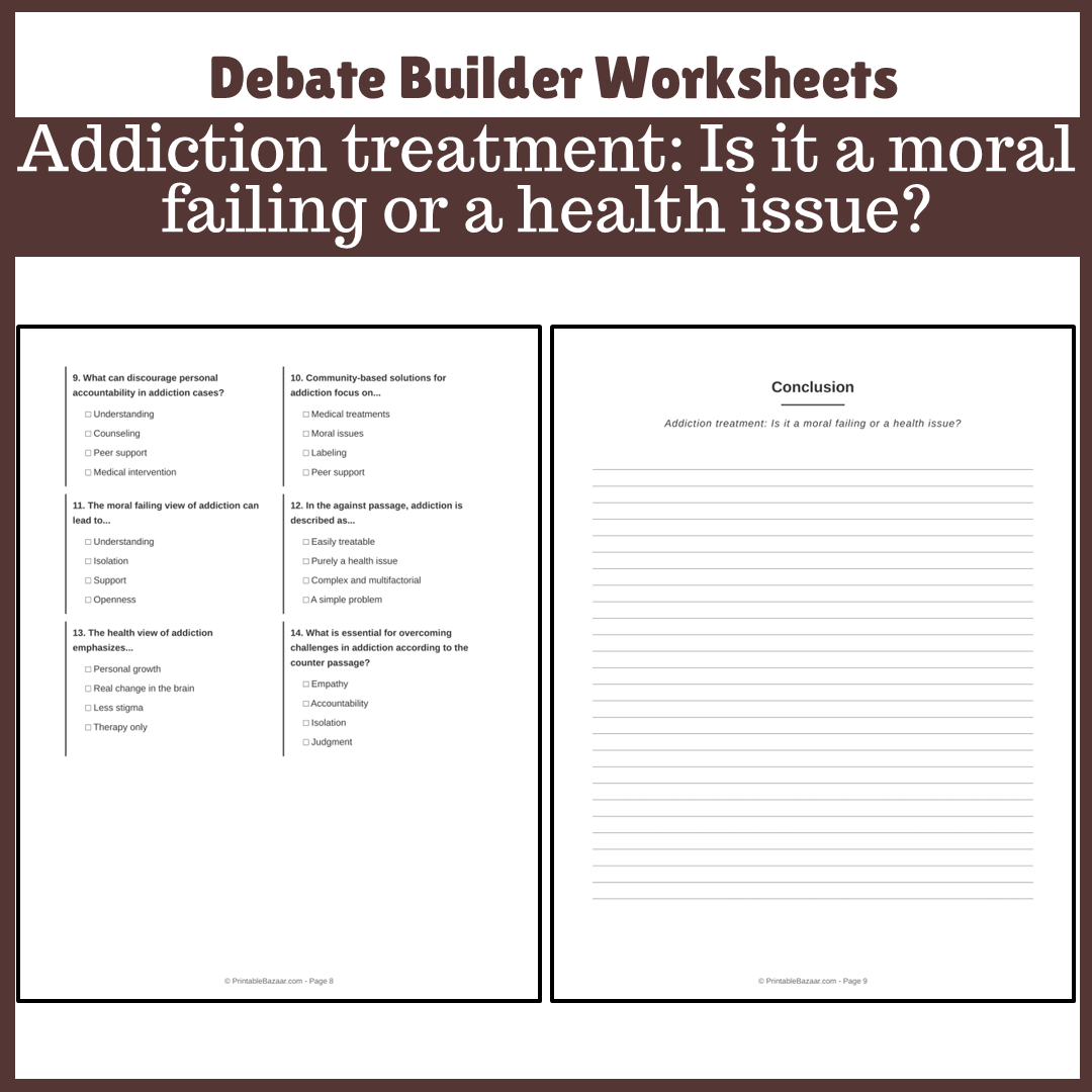 Addiction treatment: Is it a moral failing or a health issue? | Favour and Against Worksheet Printable Activity