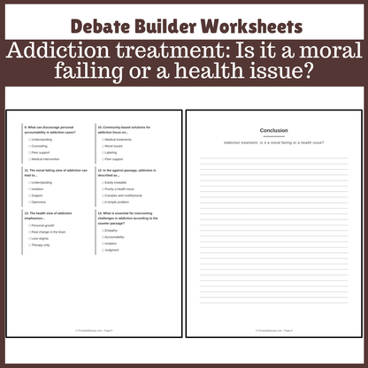 Addiction treatment: Is it a moral failing or a health issue? | Favour and Against Worksheet Printable Activity