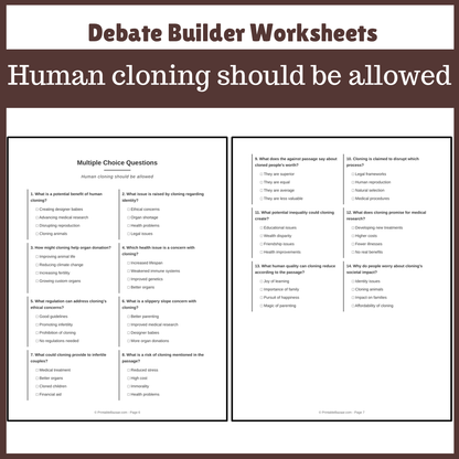 Human cloning should be allowed | Favour and Against Worksheet Printable Activity