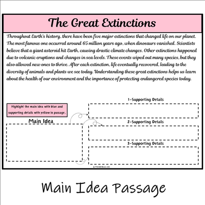 The Great Extinctions | Main Idea and Supporting Details Reading Passage and Questions