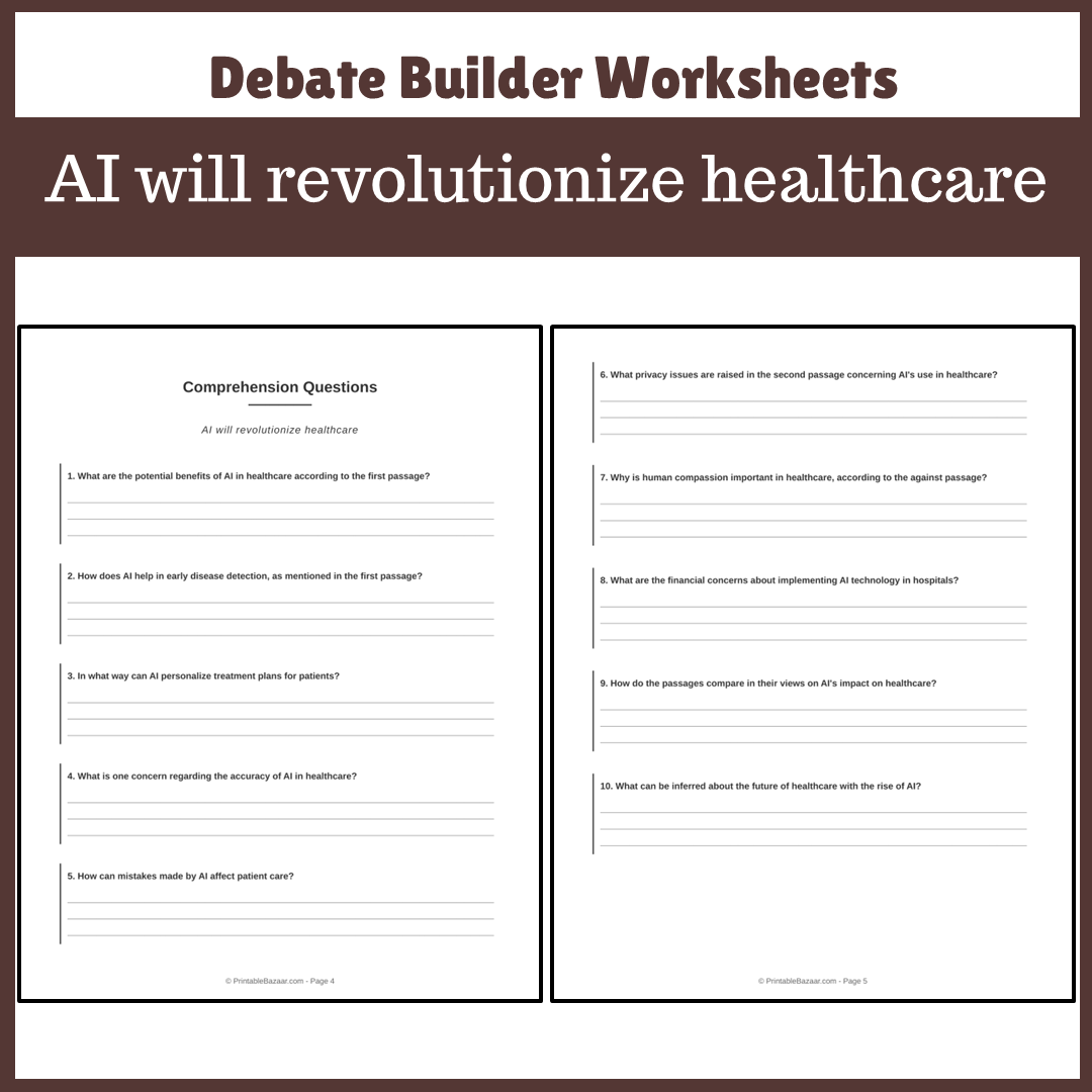AI will revolutionize healthcare | Favour and Against Worksheet Printable Activity