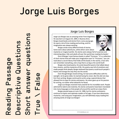 Jorge Luis Borges | Reading Comprehension Passage Printable Activity