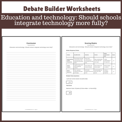 Education and technology: Should schools integrate technology more fully? | Favour and Against Worksheet Printable Activity
