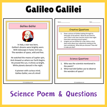 Galileo Galilei | Science Poem Reading Comprehension Activity